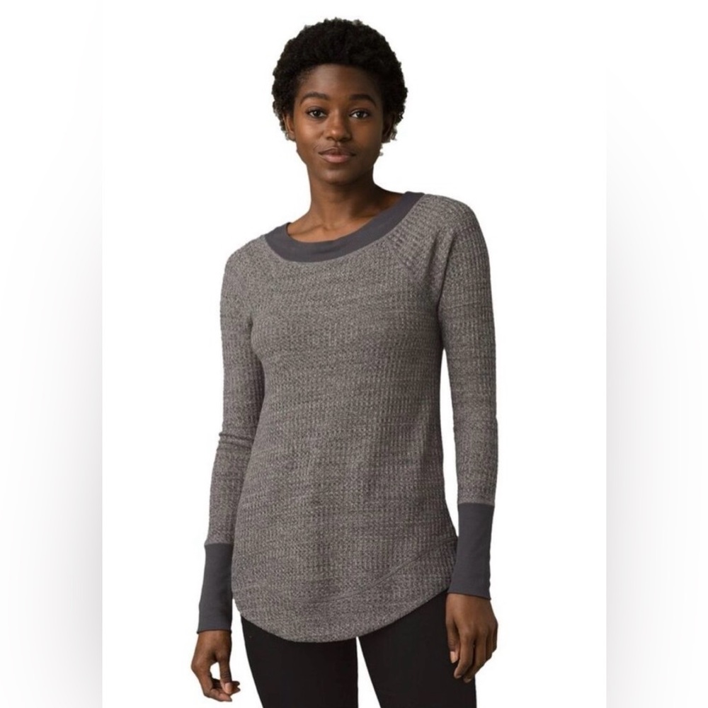 Women’s PRANA Sheeba long sleeve waffle knit thermal top L large gray grey layer